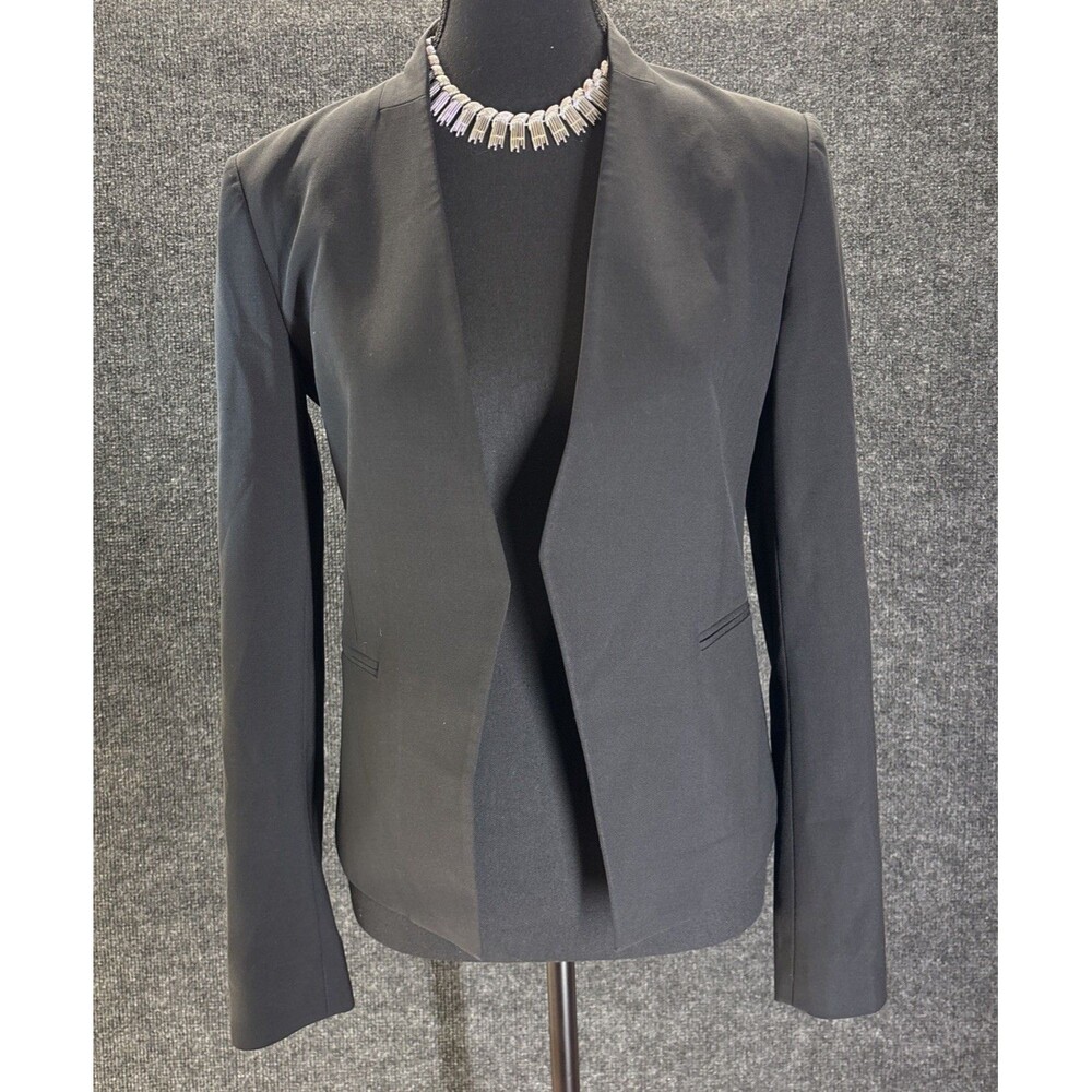 Theory Women’s Wool Blend Black Tailored Blazer Jacket Size 2 Open Front Work